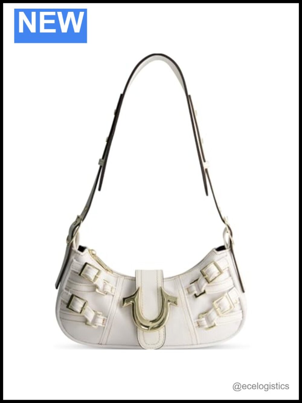 Faux Leather Shoulder Bag with Adjustable Strap Gold Hardware